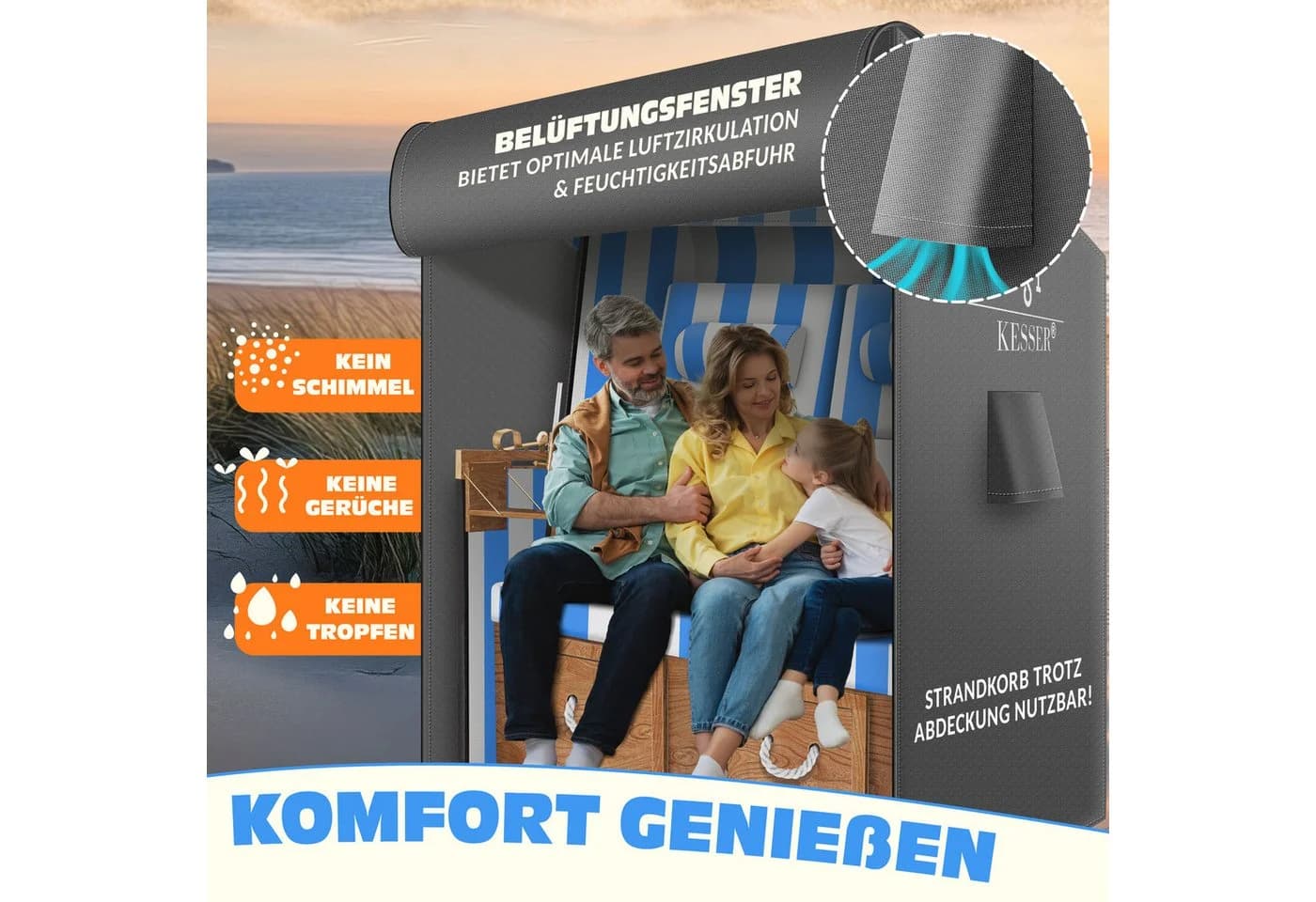 KESSER Strandkorb-Schutzhülle Grau 600D Oxford UV-Wasserdicht - Bild 5