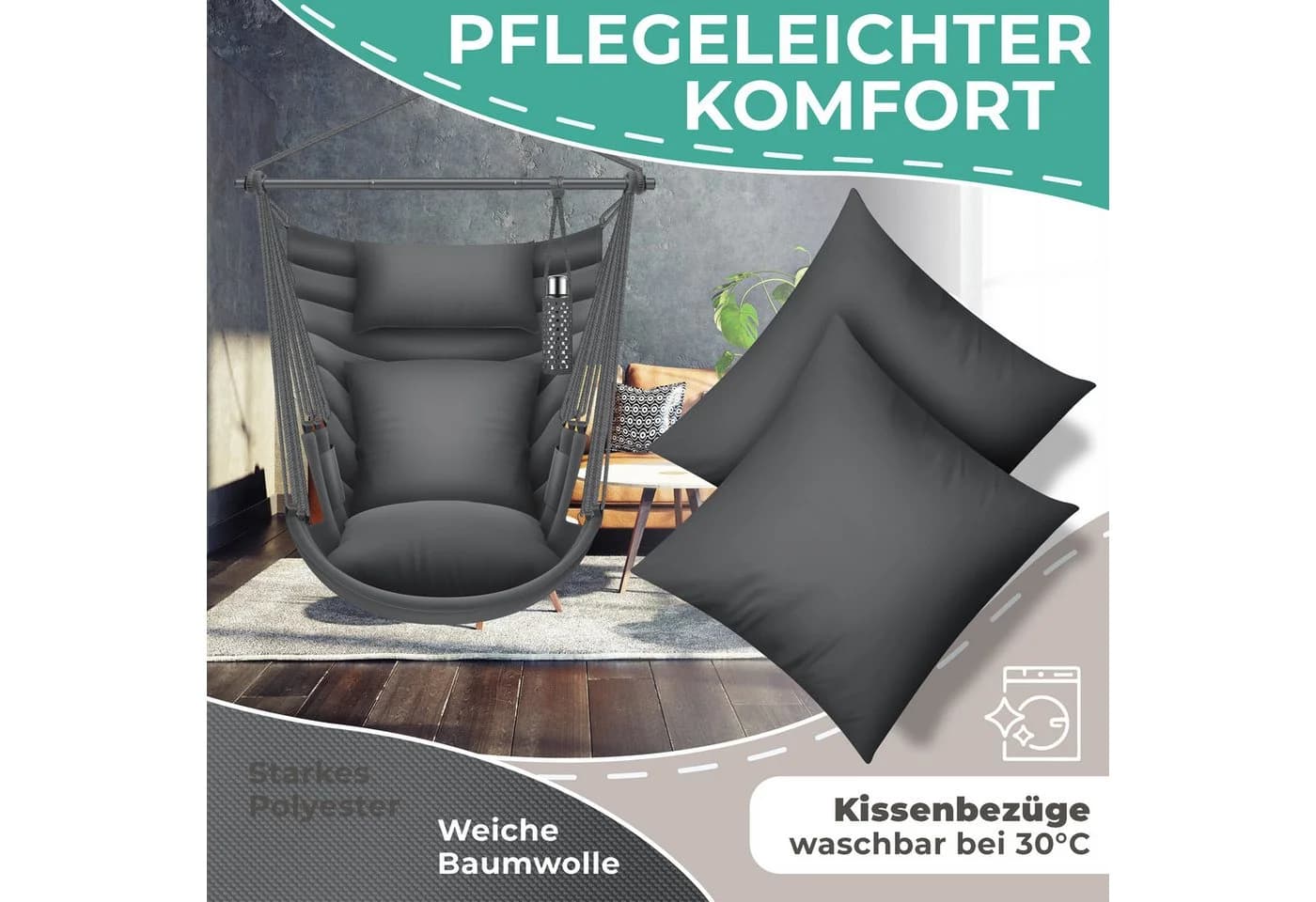 KESSER Hängesessel Haiti Anthrazit 150kg Traglast mit Kissen - Bild 4