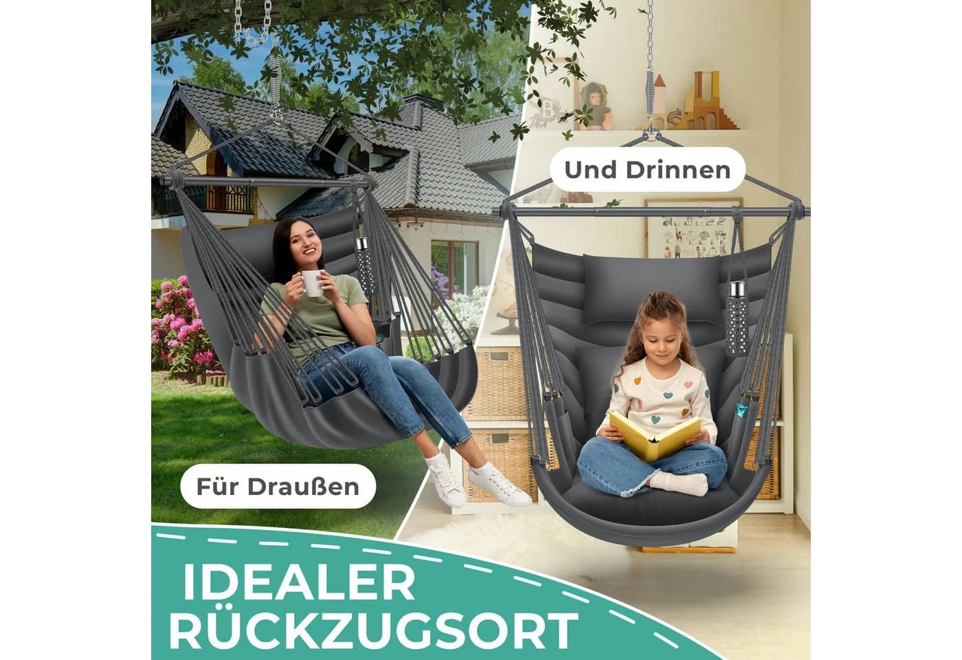 KESSER Hängesessel Haiti Anthrazit 150kg Traglast mit Kissen - Bild 5