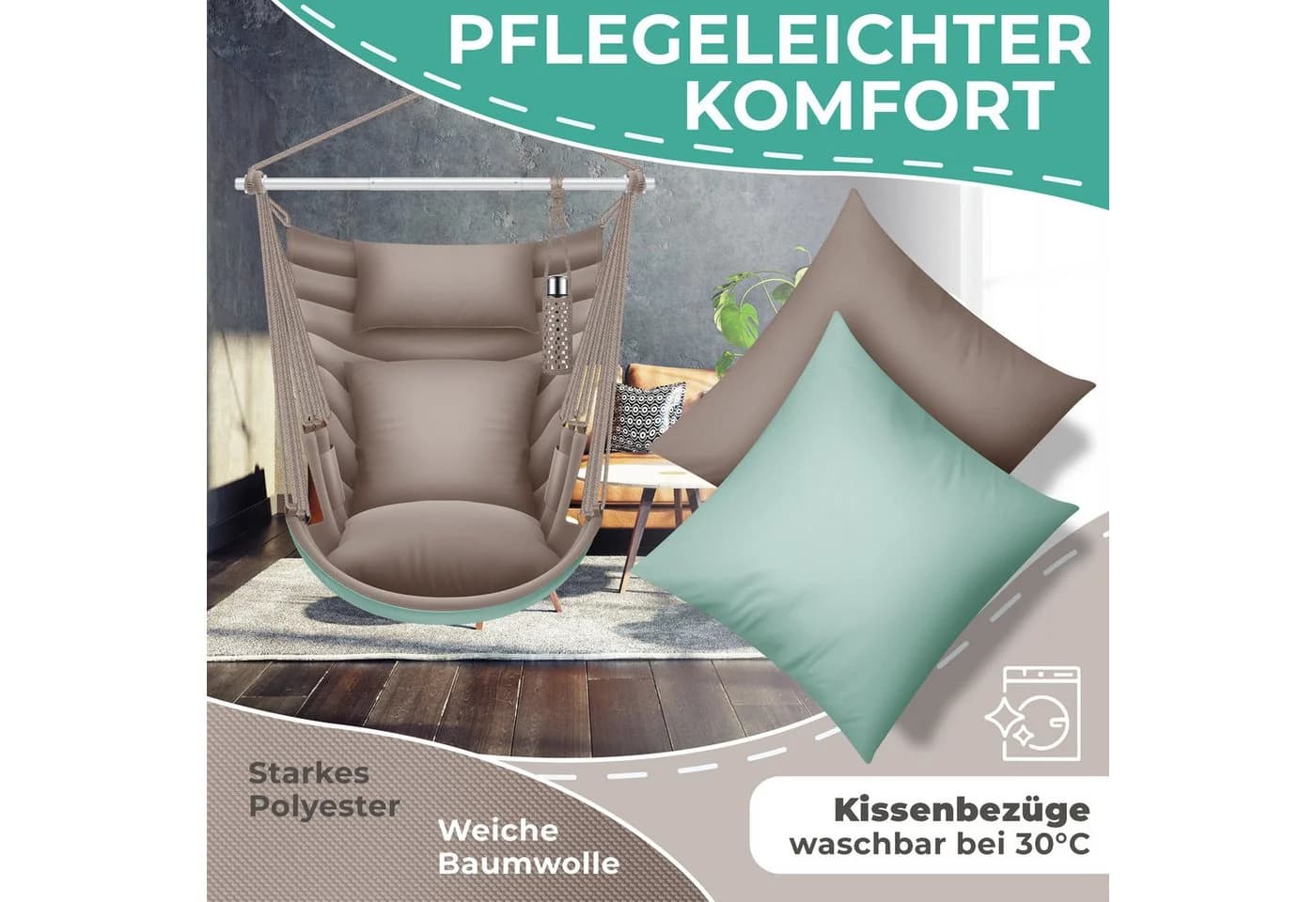 KESSER Hängesessel Haiti Taupe 150kg Traglast mit 2 Kissen - Bild 4