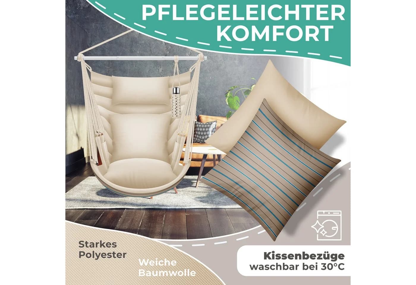 KESSER Hängesessel Haiti 150kg Traglast Beige mit 2 Kissen - Bild 4