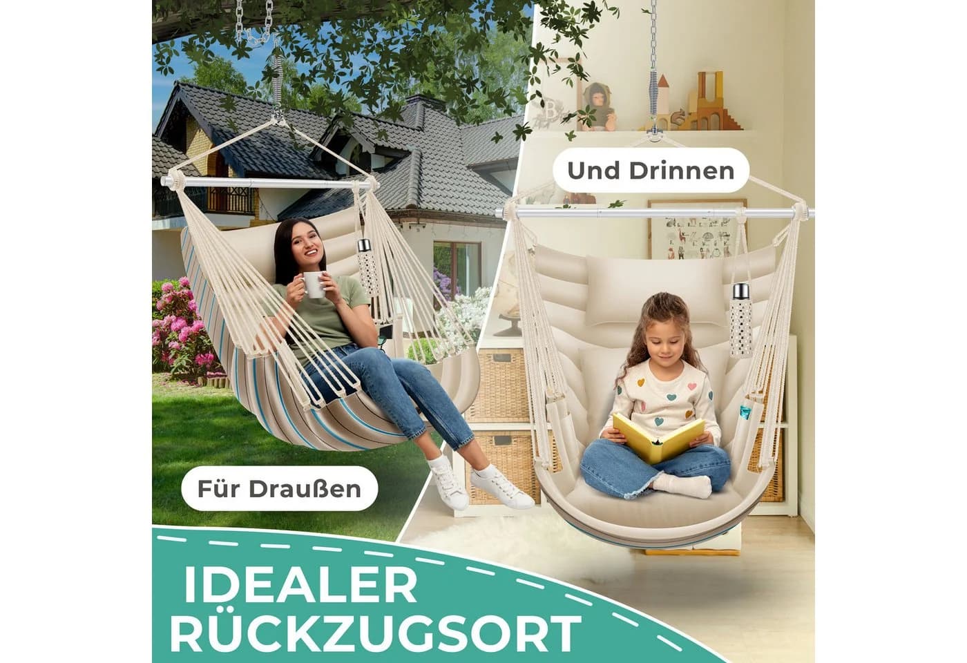 KESSER Hängesessel Haiti 150kg Traglast Beige mit 2 Kissen - Bild 5