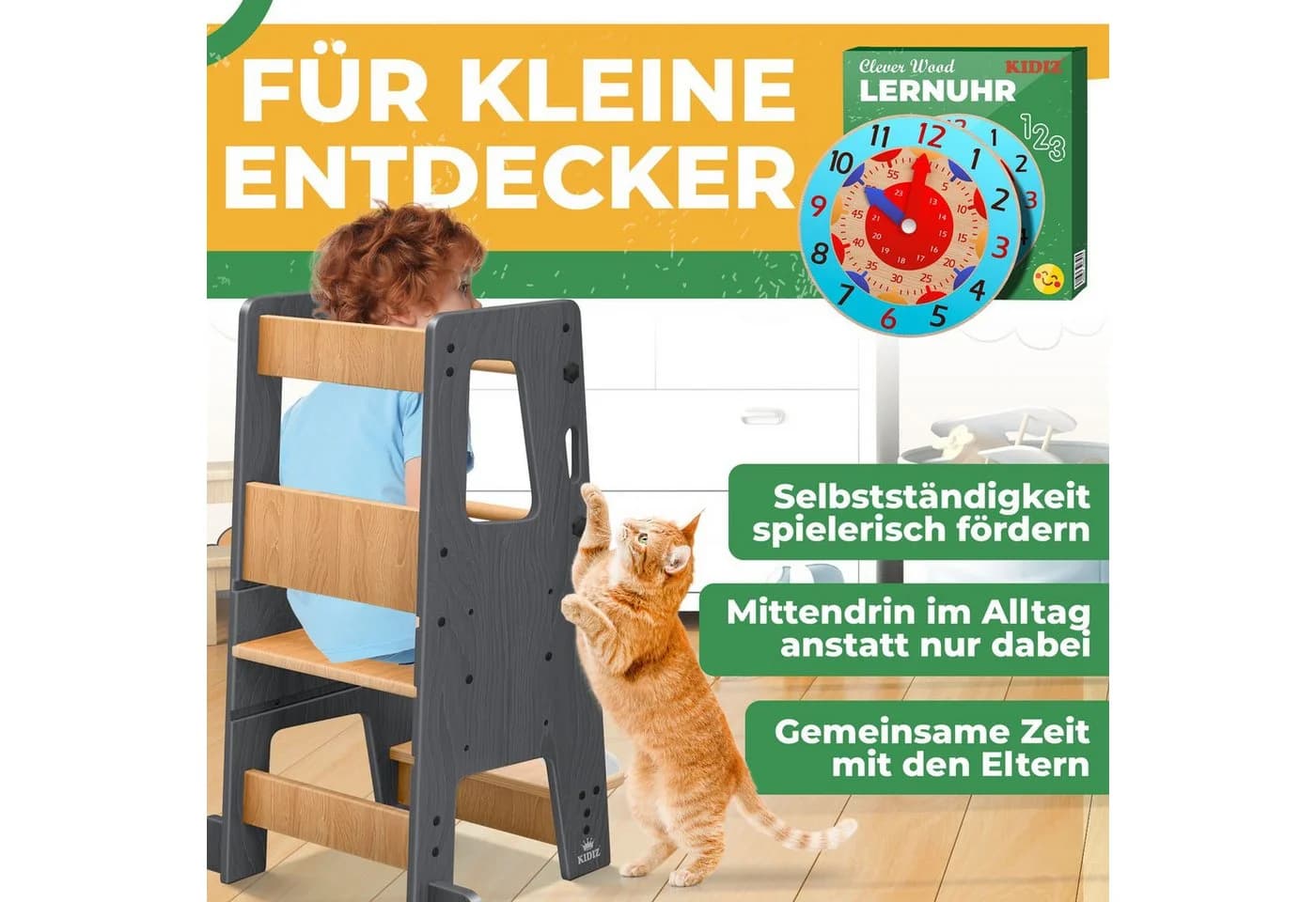 KIDIZ Lernturm Kiefernholz Höhenverstellbar Anthrazit/Braun - Bild 3