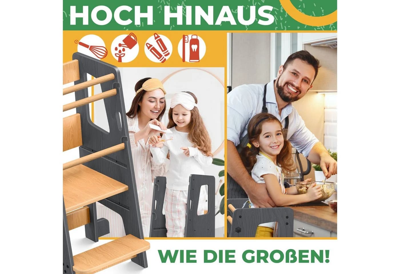 KIDIZ Lernturm Kiefernholz Höhenverstellbar Anthrazit/Braun - Bild 4