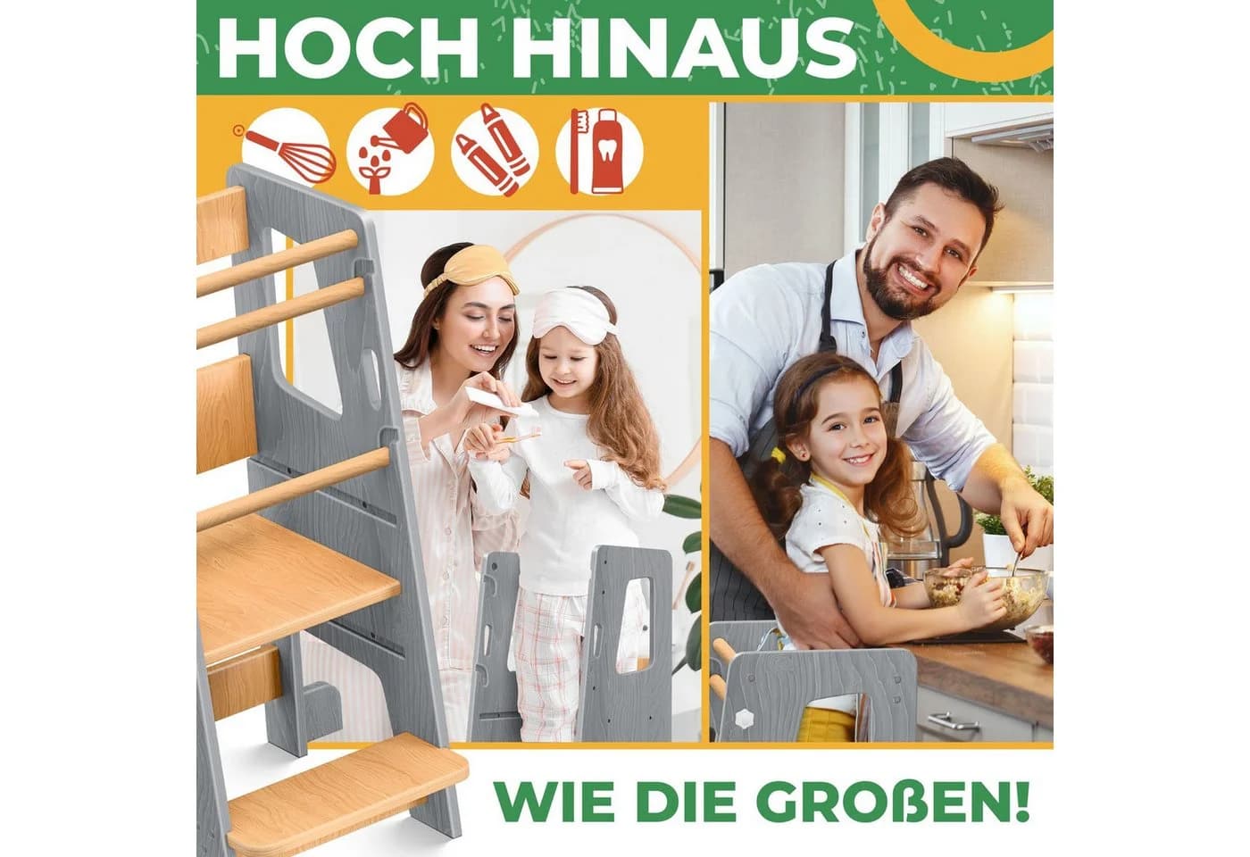 KIDIZ Lernturm Kiefernholz Höhenverstellbar Grau/Braun - Bild 4