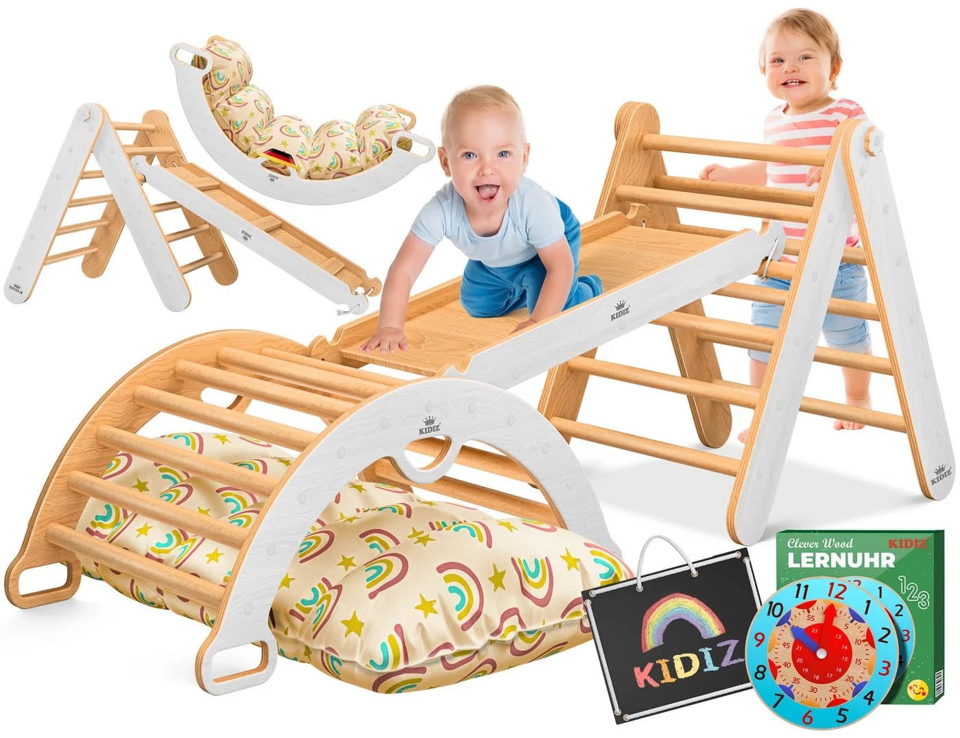 KIDIZ Klettergerüst 7in1 Spiel-Set aus Holz Weiß/Braun - Bild 2