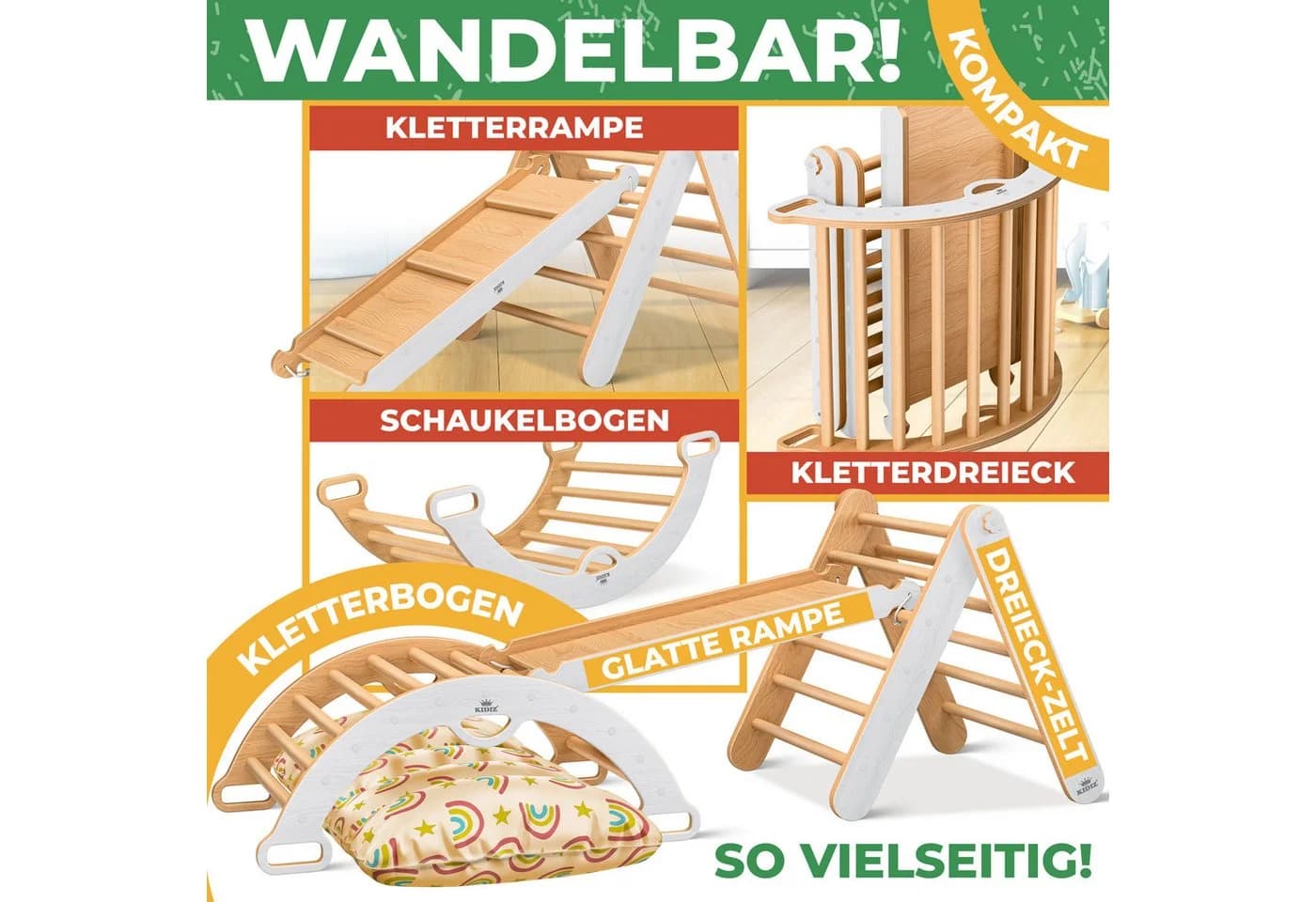 KIDIZ Klettergerüst 7in1 Spiel-Set aus Holz Weiß/Braun - Bild 4