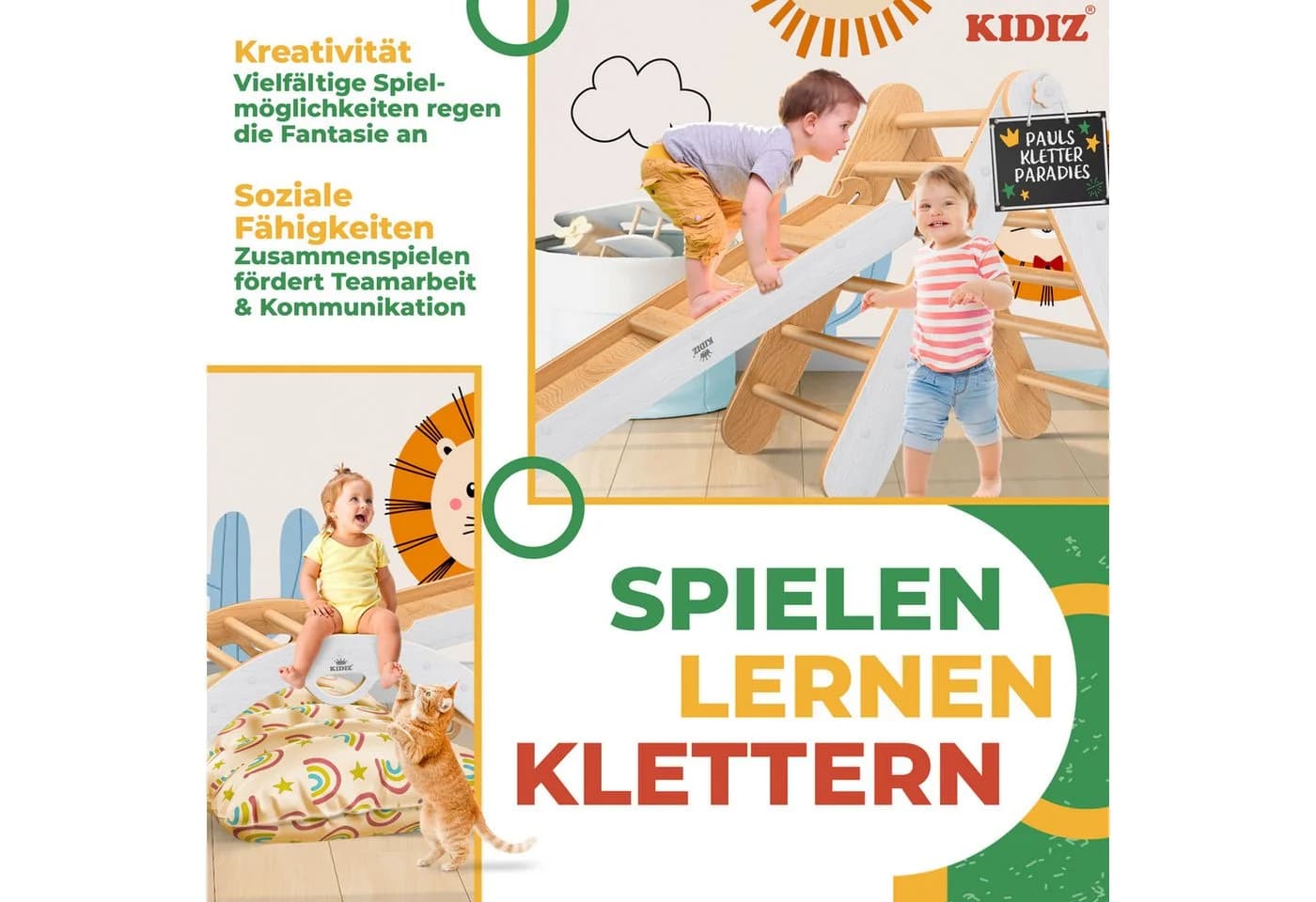 KIDIZ Klettergerüst 7in1 Spiel-Set aus Holz Weiß/Braun - Bild 5