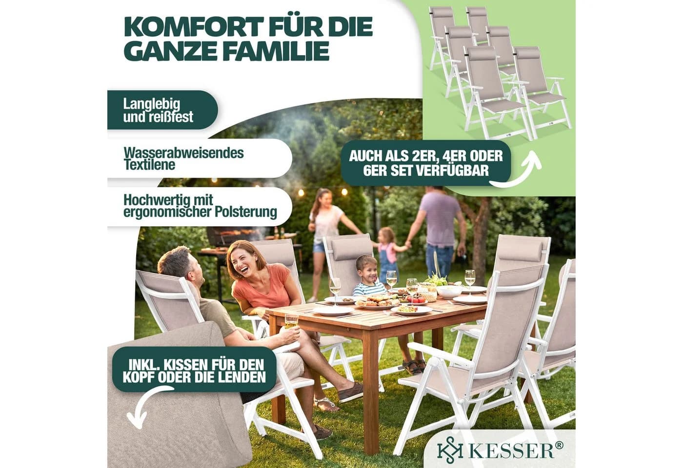 KESSER Aluminium Gartenstuhl 2er Set Hochlehner mit Armlehnen