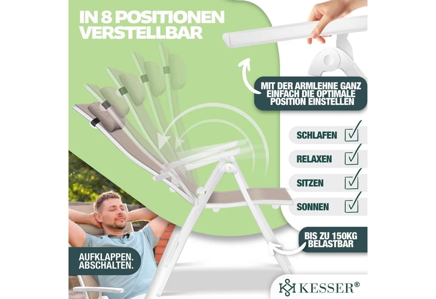 KESSER Aluminium Gartenstuhl 2er Set Hochlehner mit Armlehnen - Bild 3