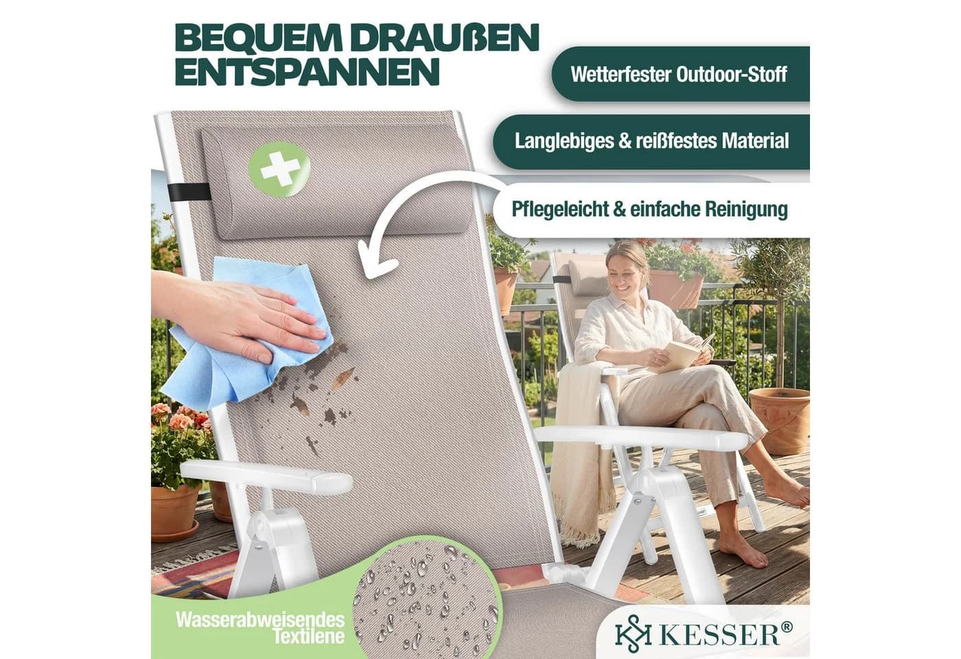 KESSER Aluminium Gartenstuhl 2er Set Hochlehner mit Armlehnen - Bild 5