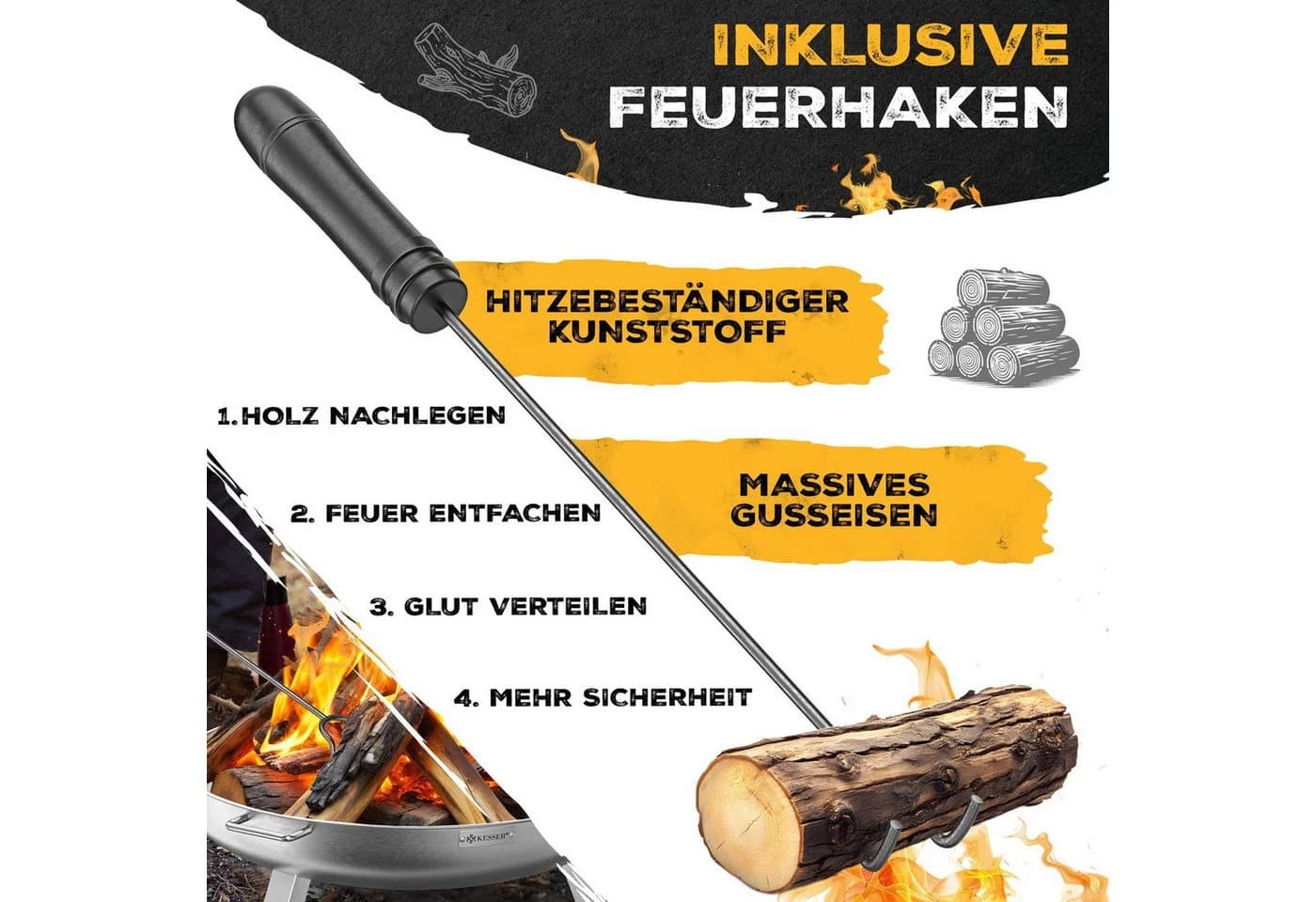 KESSER Feuerschale mit Wasserablauf und Feuerhaken - Bild 5