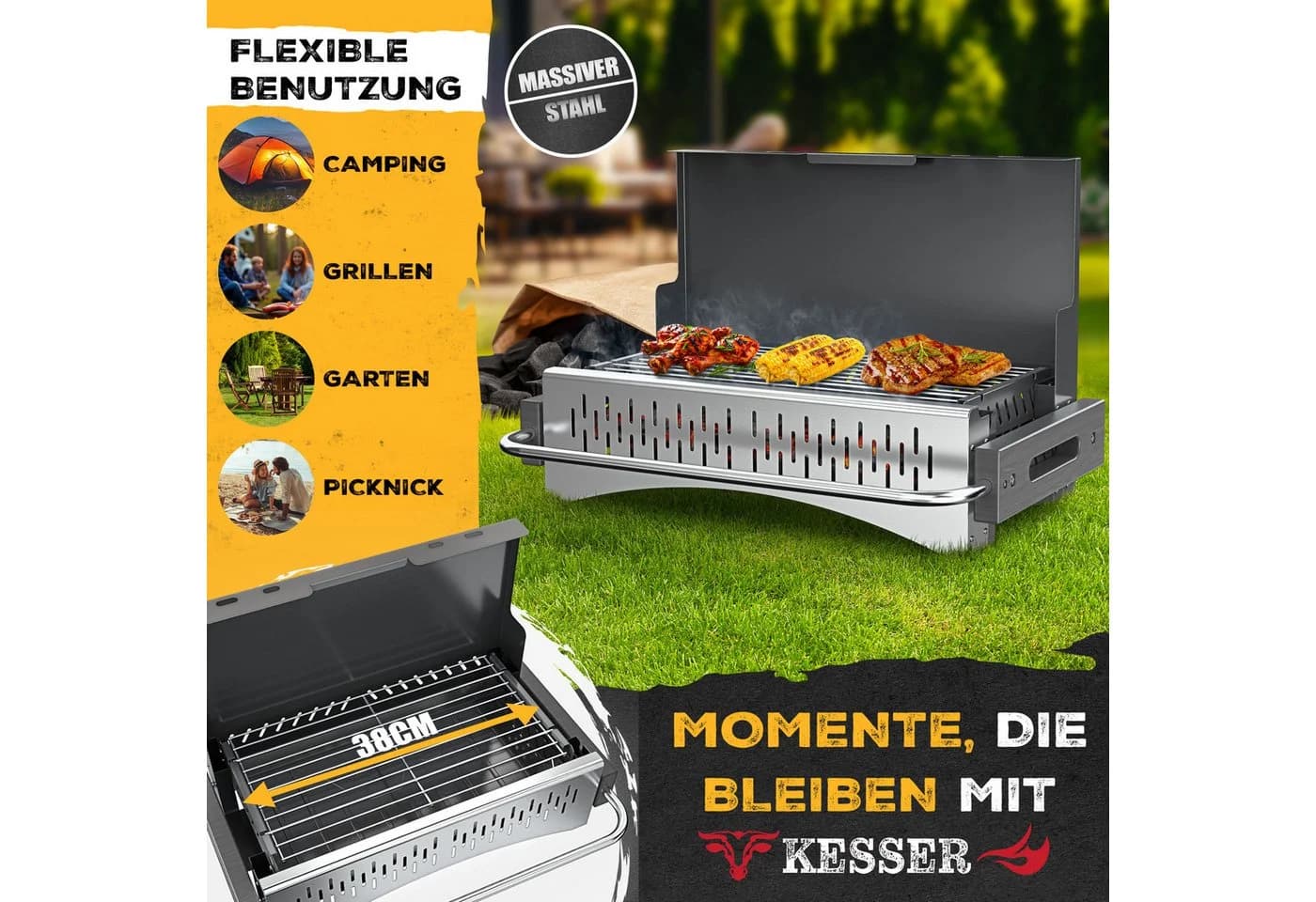 KESSER Tragbarer Campinggrill aus pulverbeschichtetem Stahl mit Grillmatte - Bild 3
