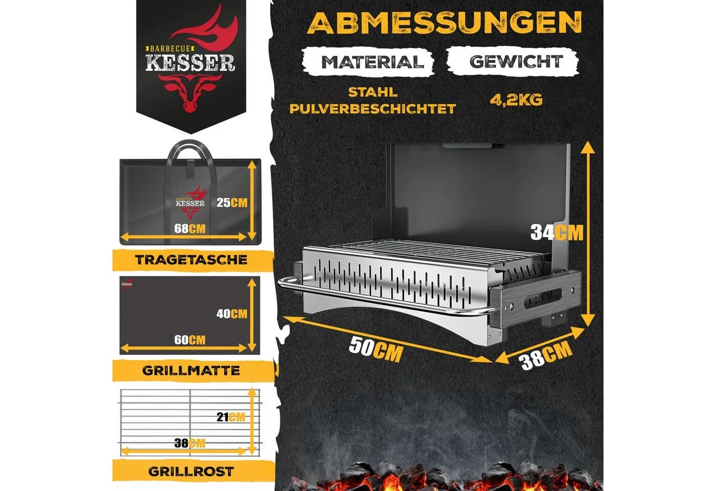 KESSER Tragbarer Campinggrill aus pulverbeschichtetem Stahl mit Grillmatte - Bild 5