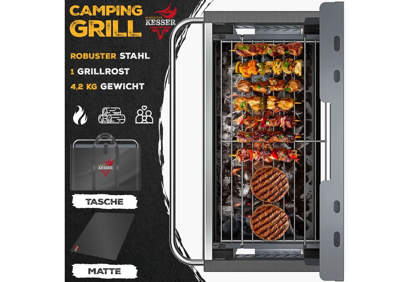 KESSER Tragbarer Campinggrill Anthrazit Pulverbeschichteter Stahl