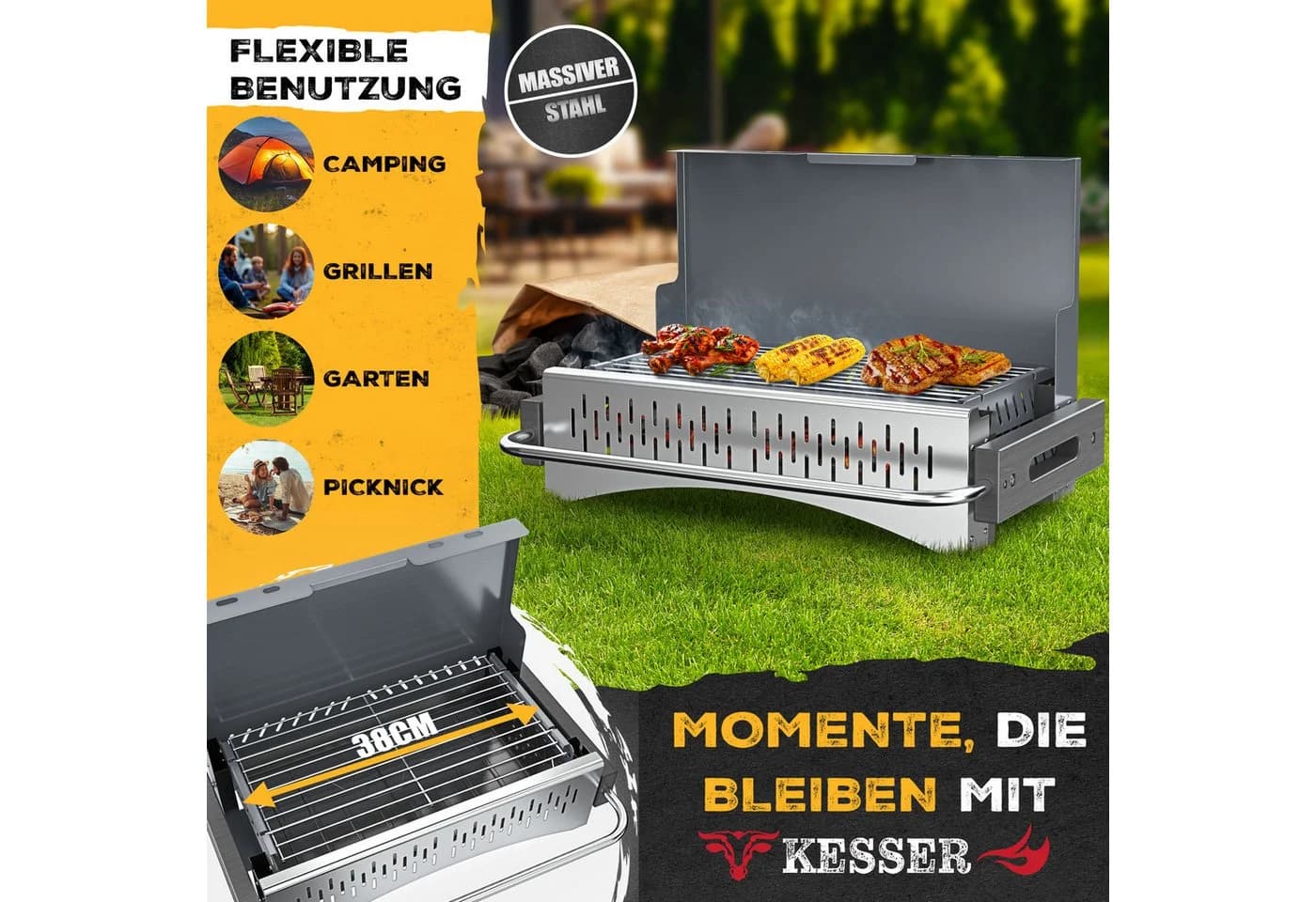 KESSER Tragbarer Campinggrill Anthrazit Pulverbeschichteter Stahl - Bild 3