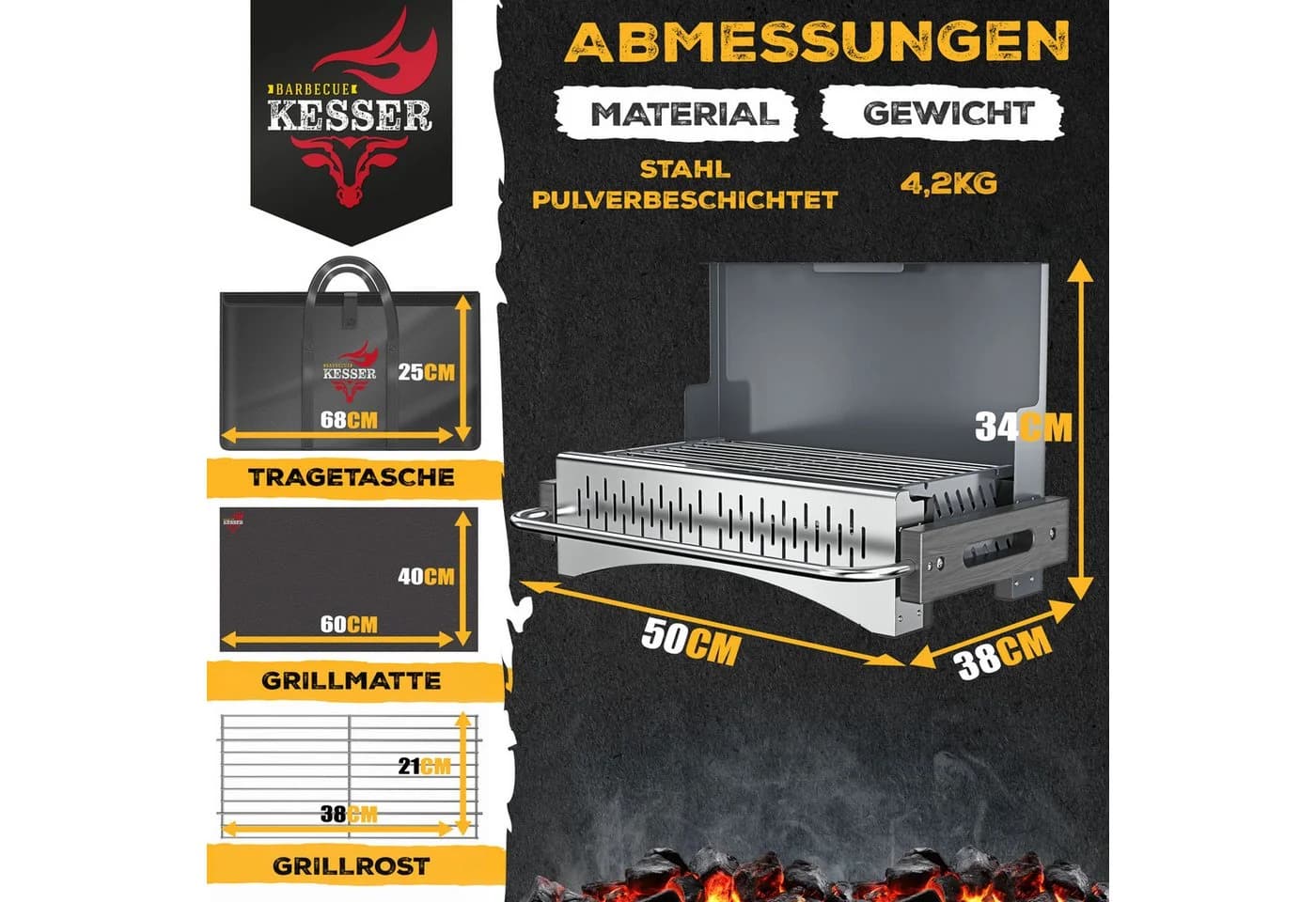 KESSER Tragbarer Campinggrill Anthrazit Pulverbeschichteter Stahl - Bild 5