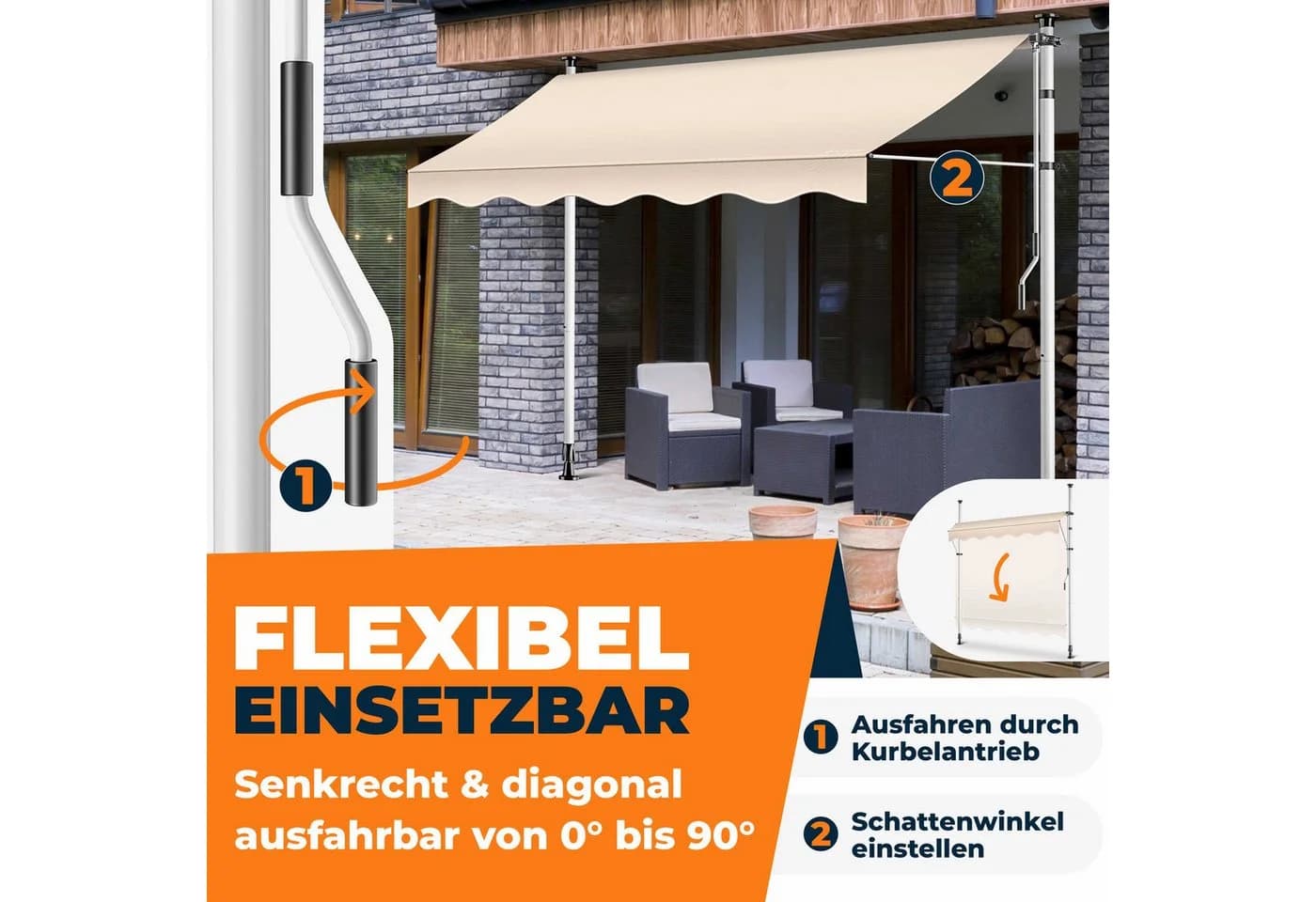 KESSER Klemmmarkise mit LED und Kurbel Beige