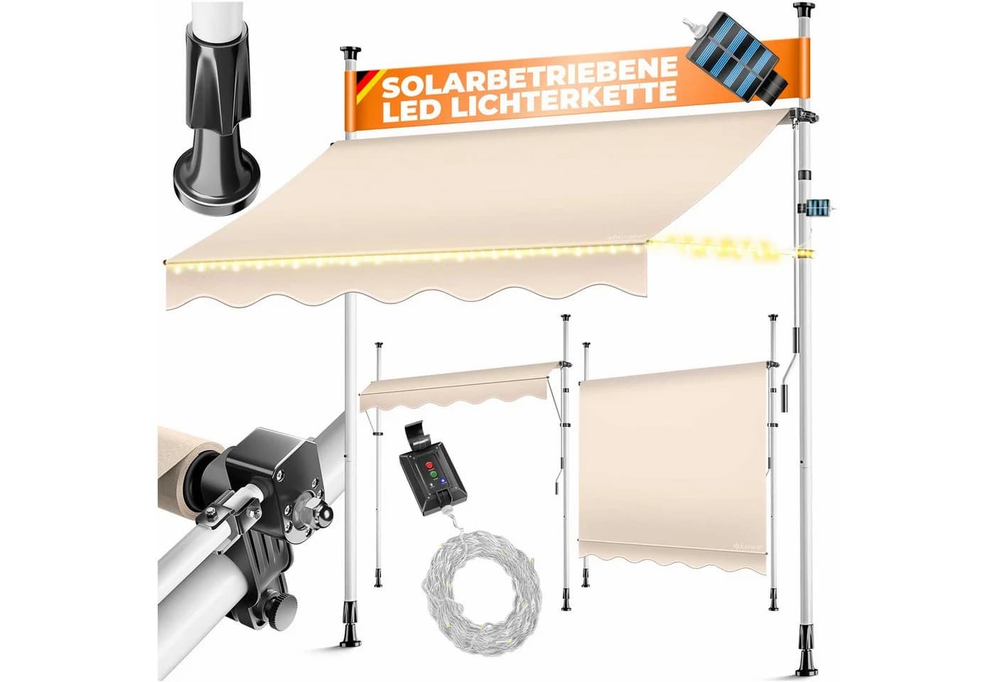 KESSER Klemmmarkise mit LED und Kurbel Beige - Bild 2