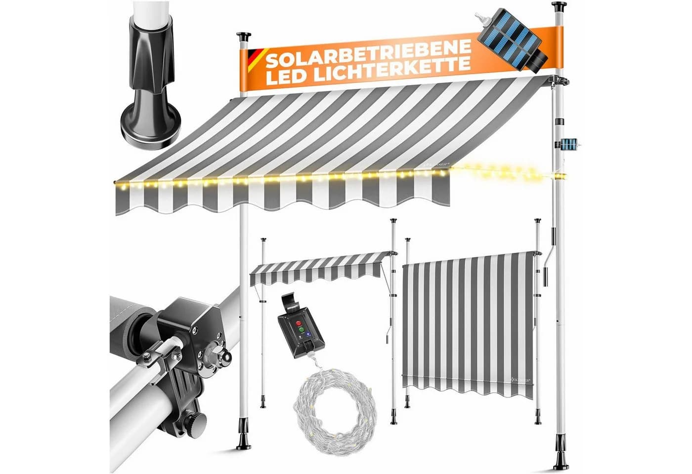 KESSER Klemmmarkise mit LED & Handkurbel, UV-Schutz & Wasserabweisend - Bild 2