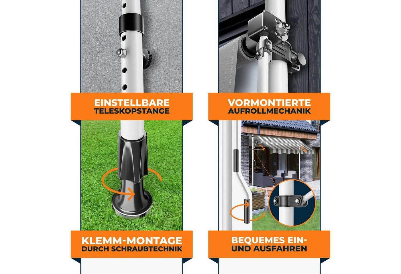 KESSER Klemmmarkise mit LED & Handkurbel, UV-Schutz & Wasserabweisend - Bild 3
