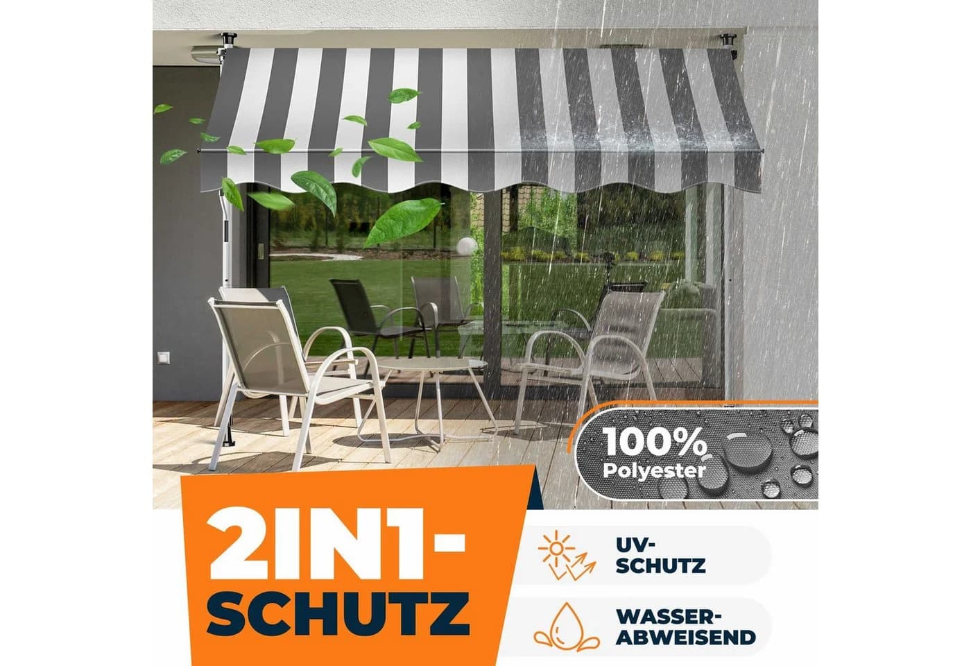 KESSER Klemmmarkise mit LED & Handkurbel, UV-Schutz & Wasserabweisend - Bild 4