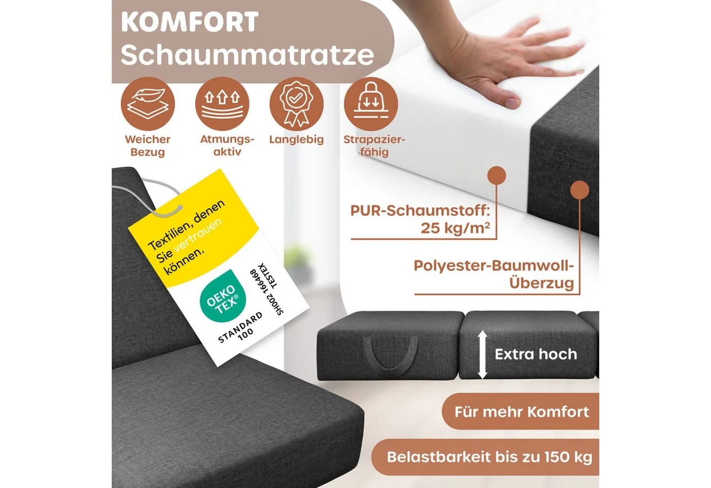 KESSER Klappmatratze 15 cm hoch 3-fach faltbar - Bild 4