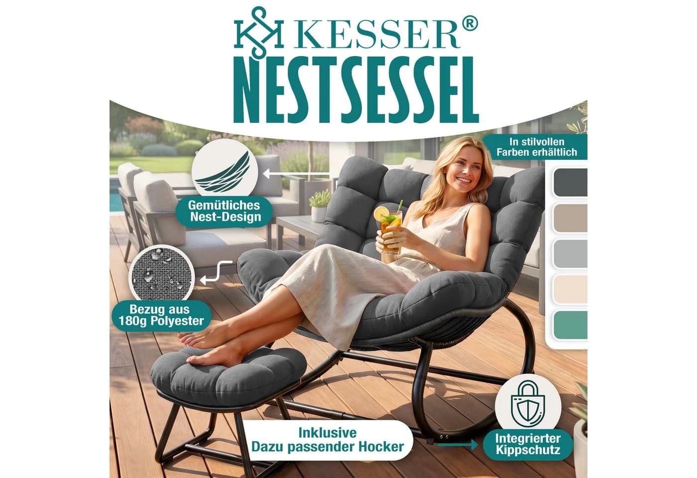 KESSER Schaukelstuhl Schaukelsessel Chillexer Pro mit Fußstütze für drinnen & draußen