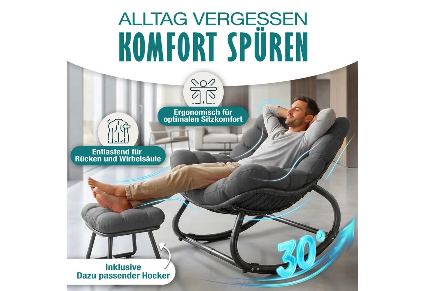KESSER Schaukelstuhl Schaukelsessel Chillexer Pro mit Fußstütze für drinnen & draußen - Bild 4