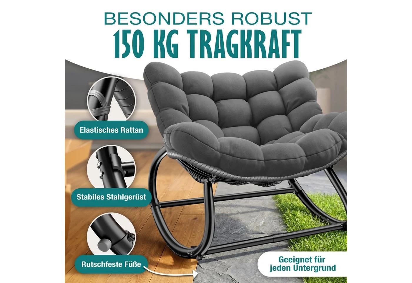 KESSER Schaukelstuhl Schaukelsessel Chillexer Pro mit Fußstütze für drinnen & draußen - Bild 5