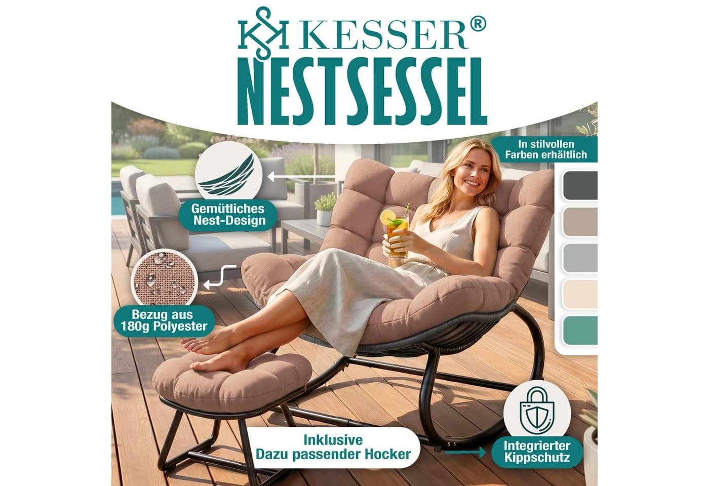 KESSER Schaukelstuhl Schaukelsessel Chillexer Pro mit Fußstütze