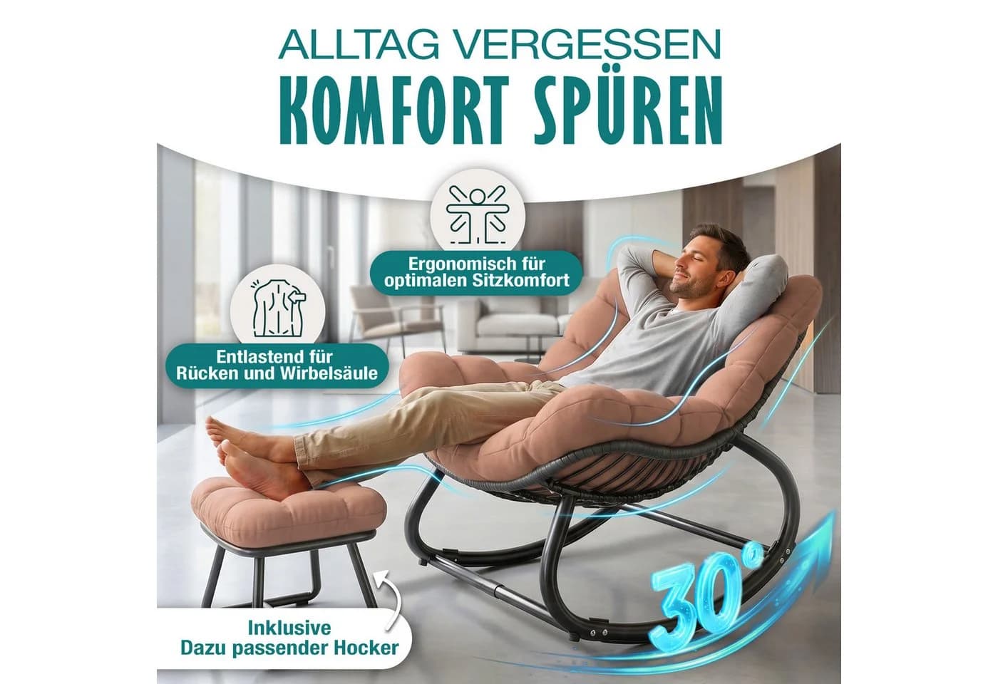 KESSER Schaukelstuhl Schaukelsessel Chillexer Pro mit Fußstütze - Bild 4