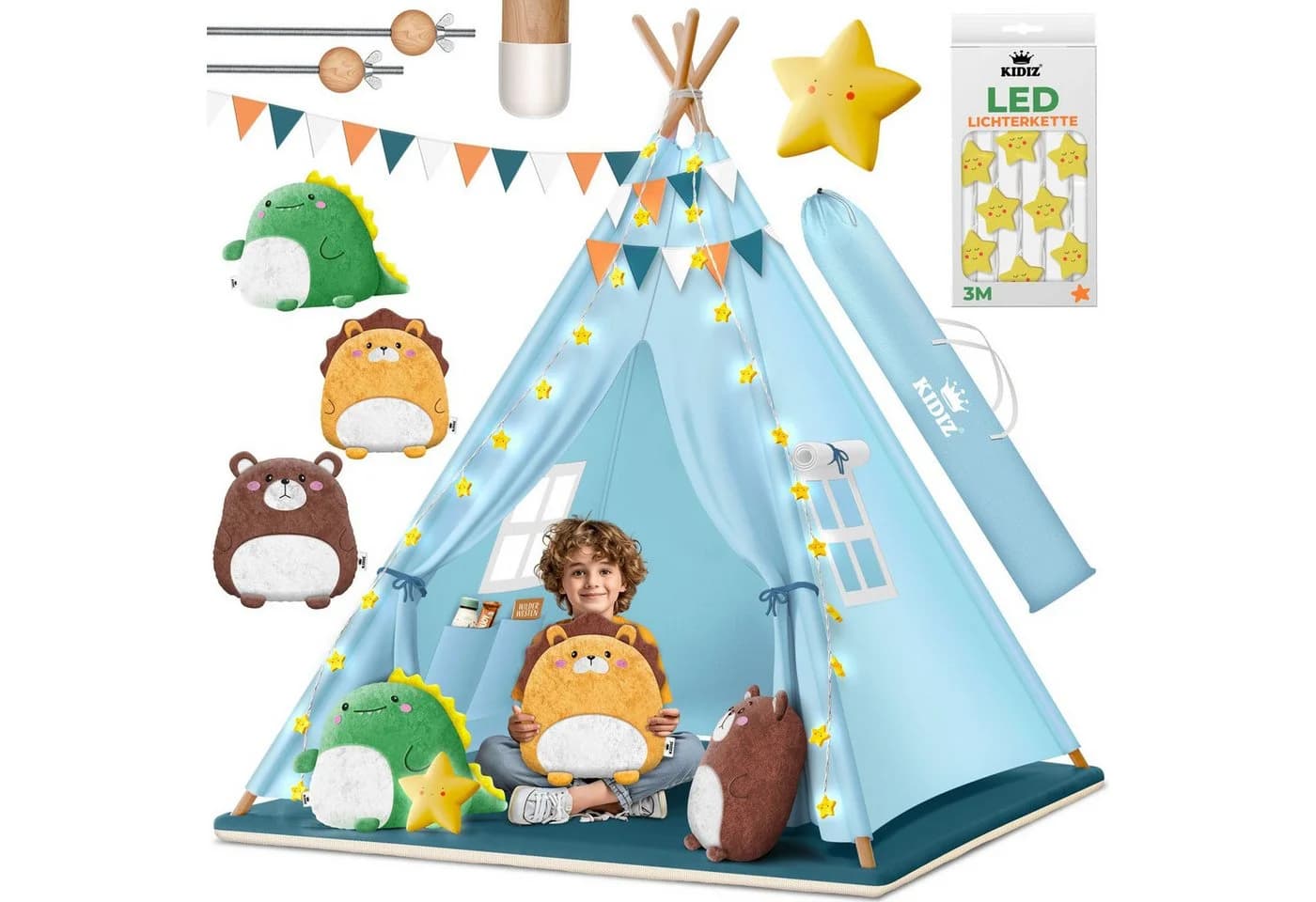 KIDIZ Tipi Kinderzelt mit LED-Licht und Plüschtieren - Bild 2
