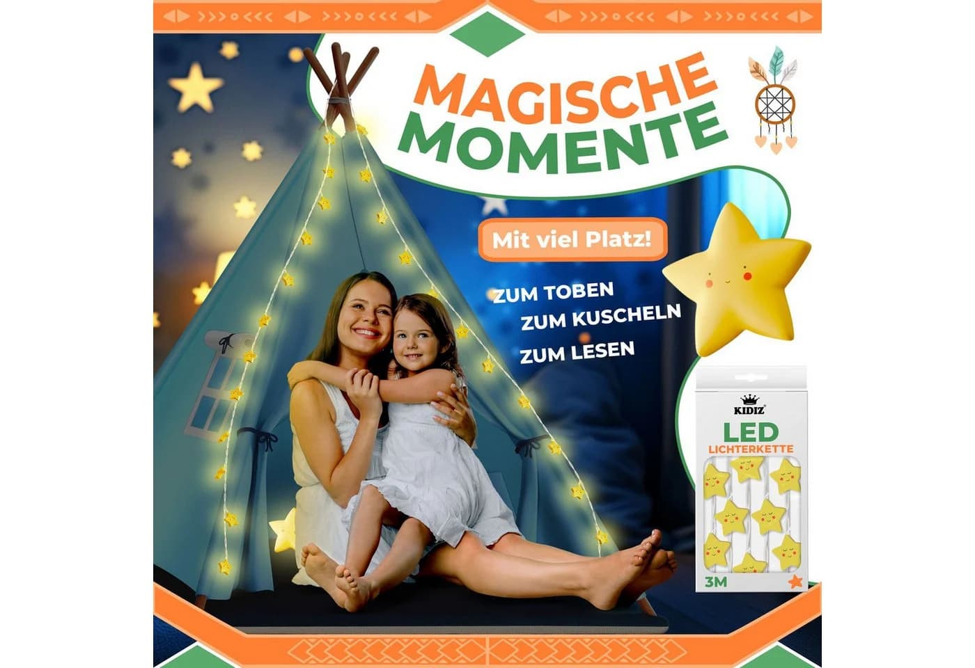 KIDIZ Tipi Kinderzelt mit LED-Licht und Plüschtieren - Bild 4