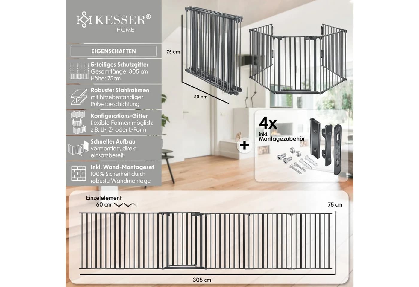 KESSER Ofenschutzgitter Kaminschutzgitter Metall Laufgitter Türschutzgitter Laufstall