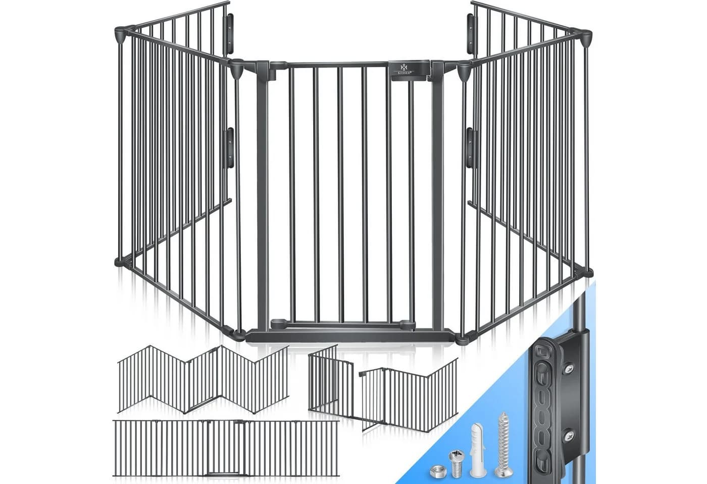 KESSER Ofenschutzgitter Kaminschutzgitter Metall Laufgitter Türschutzgitter Laufstall - Bild 2