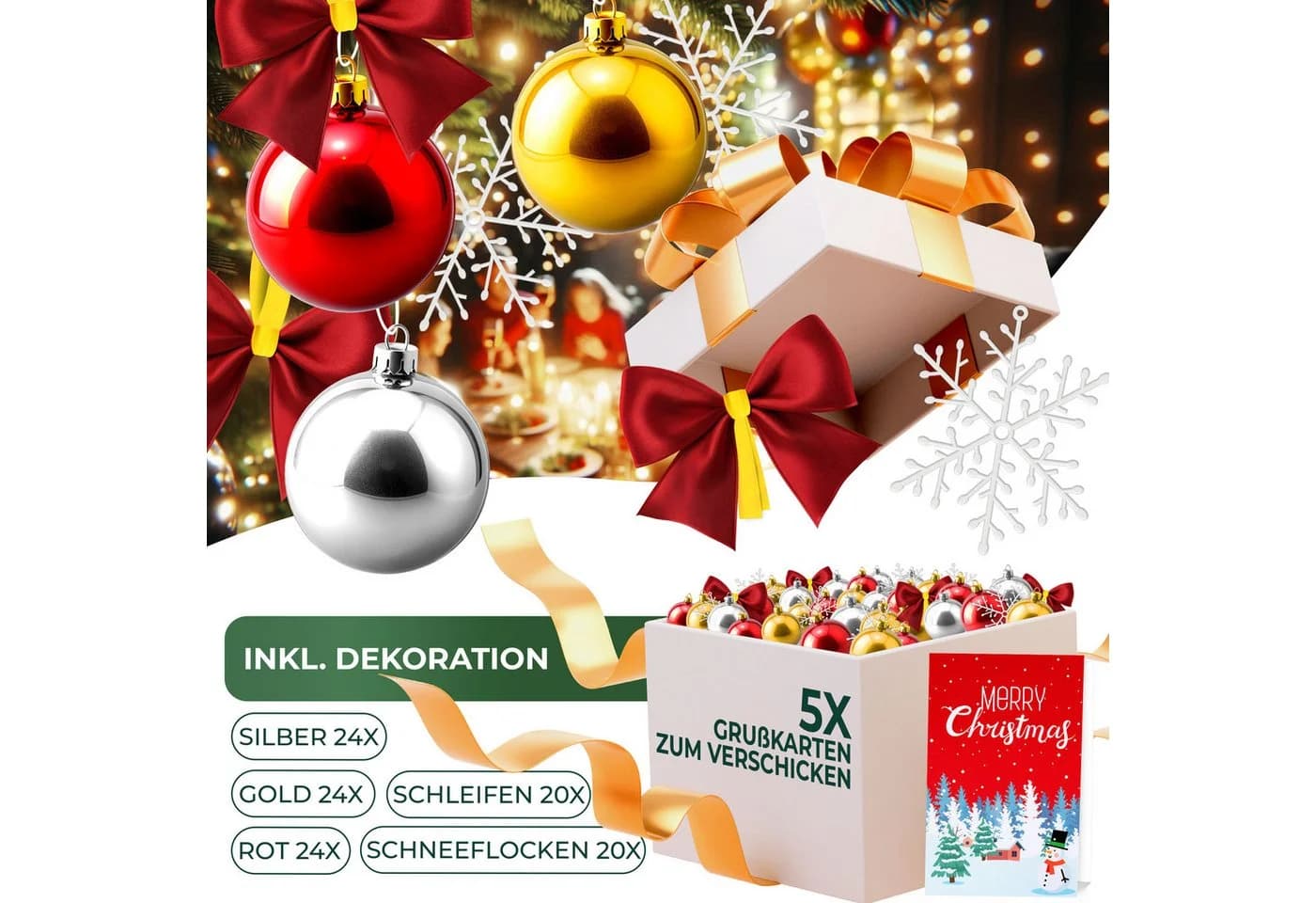 KESSER® Weihnachtsgirlande mit LED 10m inkl. Deko-Schmuck & Fernbedienung - Bild 3