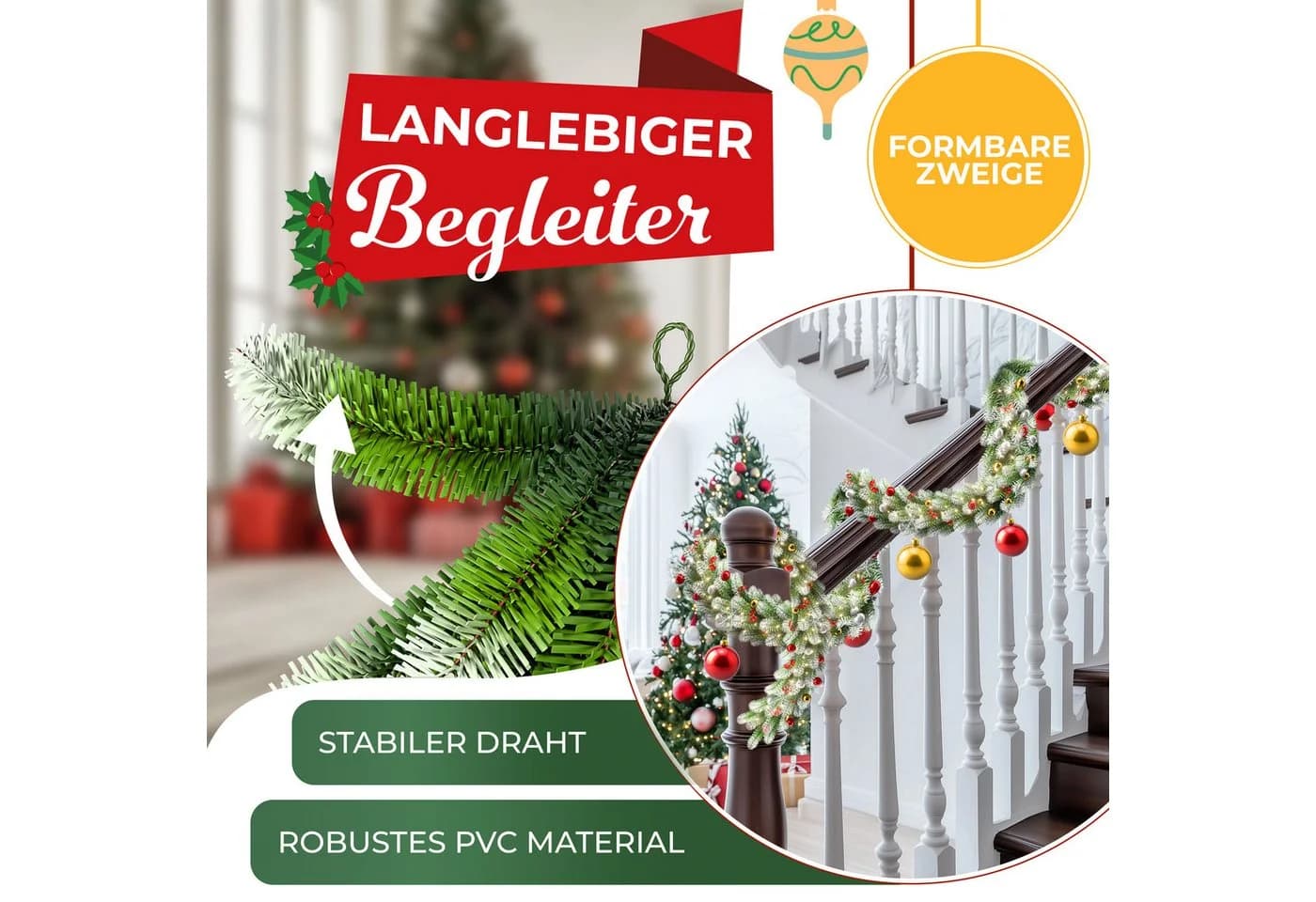 KESSER® Weihnachtsgirlande mit LED 10m inkl. Deko-Schmuck & Fernbedienung - Bild 4