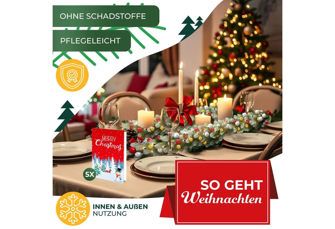 KESSER® Weihnachtsgirlande mit LED 10m inkl. Deko-Schmuck & Fernbedienung - Bild 5