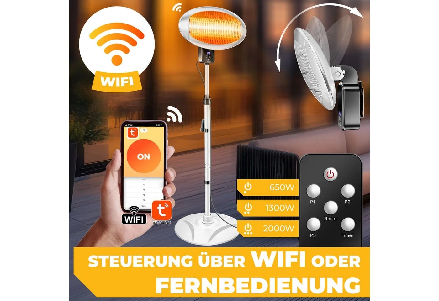 KESSER Infrarot-Heizstrahler mit WLAN & Fernbedienung
