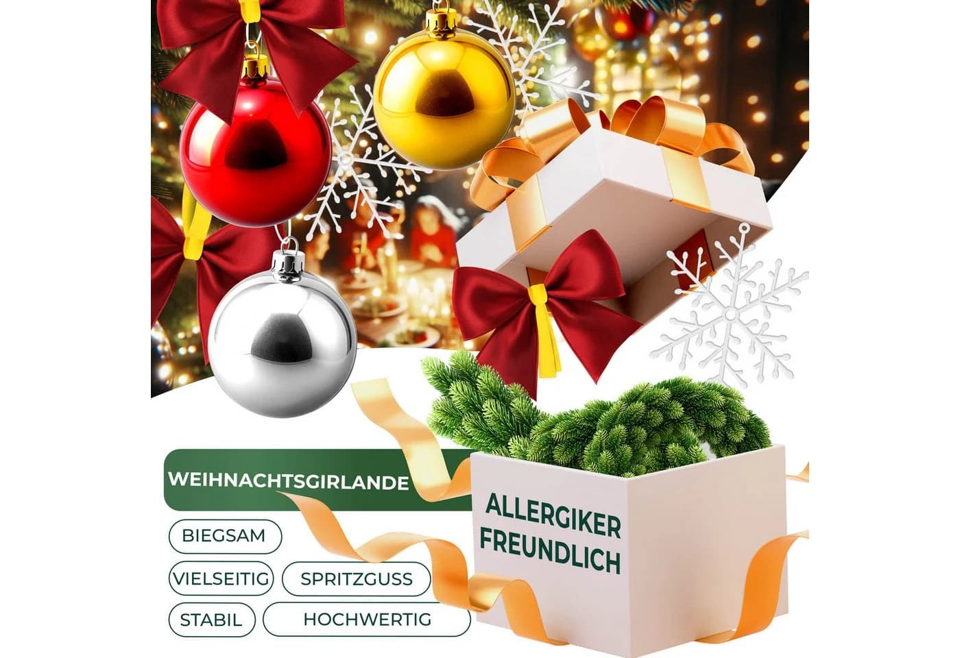 KESSER Kunstgirlande Weihnachtsgirlande 2,7m Naturgetreue Girlande - Bild 3
