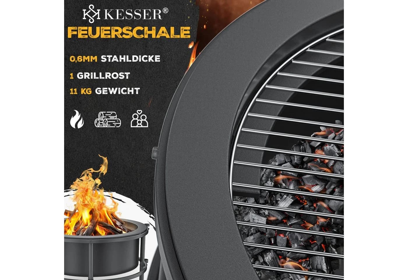 KESSER Feuerschale Ø65cm mit Grillrost & Zubehör