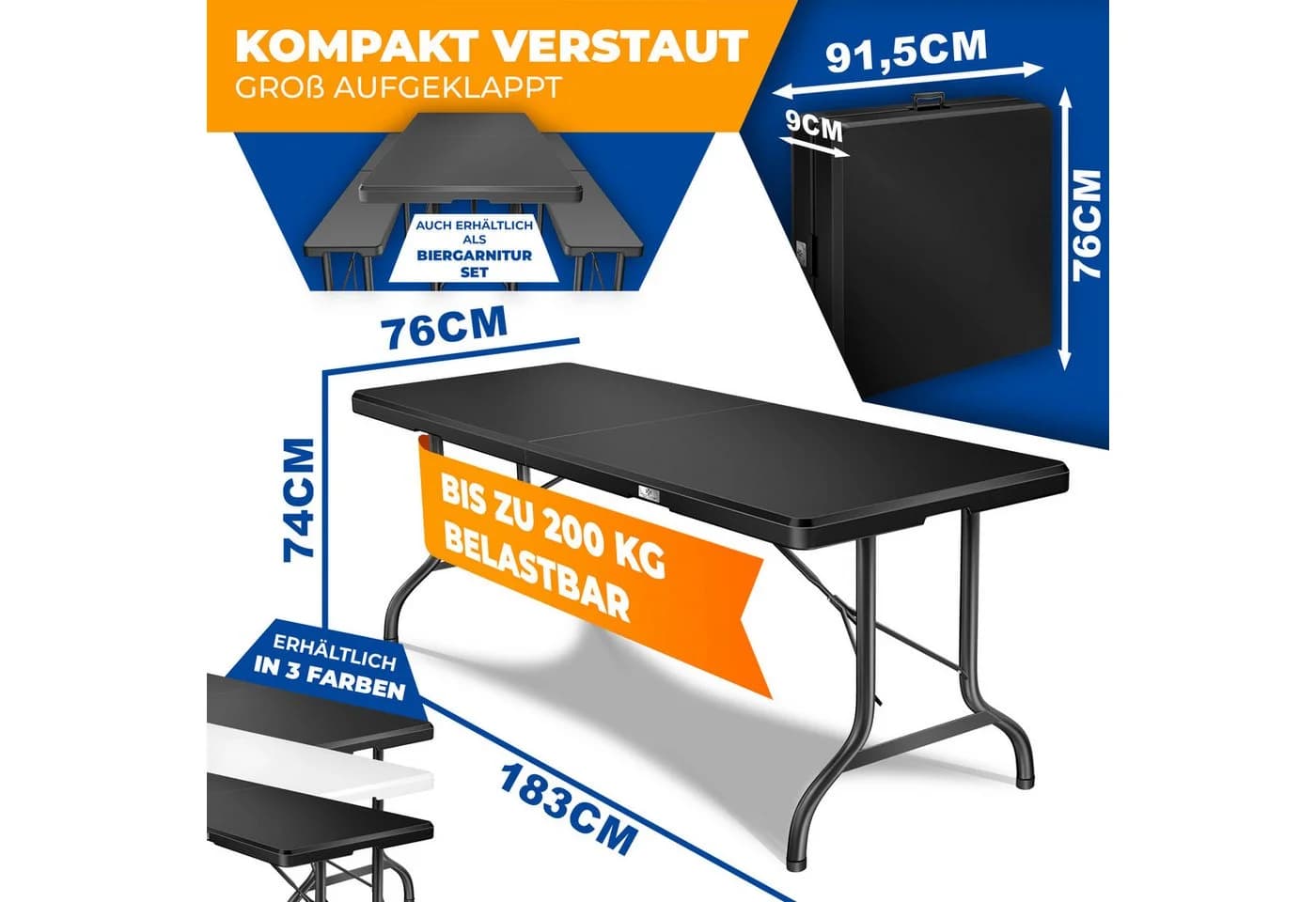 KESSER Klapptisch Buffet Schwarz Kunststoff Stahl