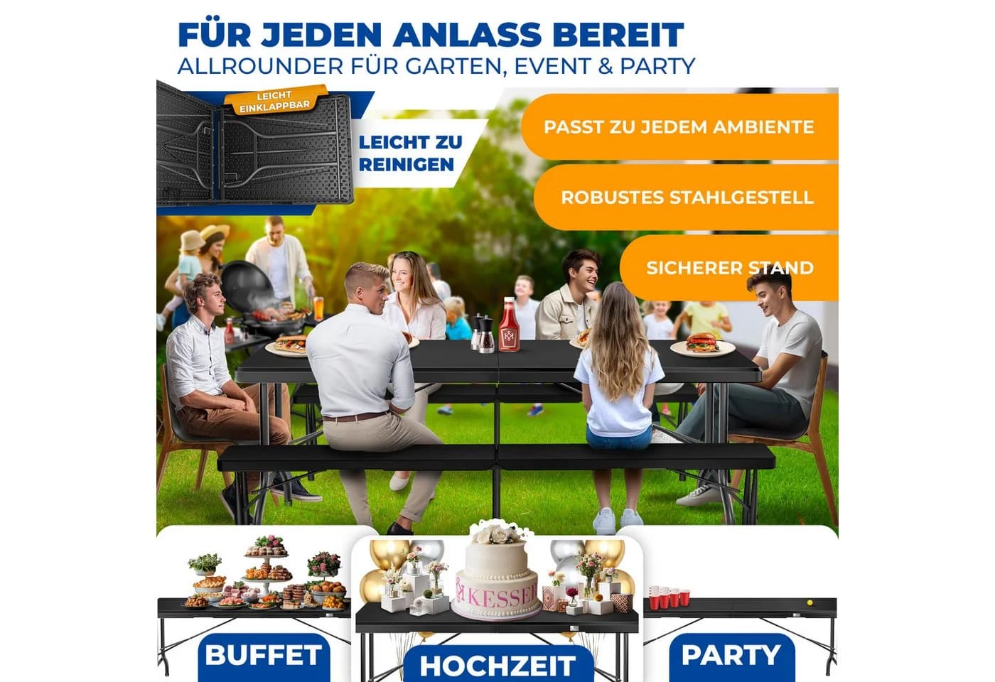 KESSER Klapptisch Buffet Schwarz Kunststoff Stahl - Bild 3