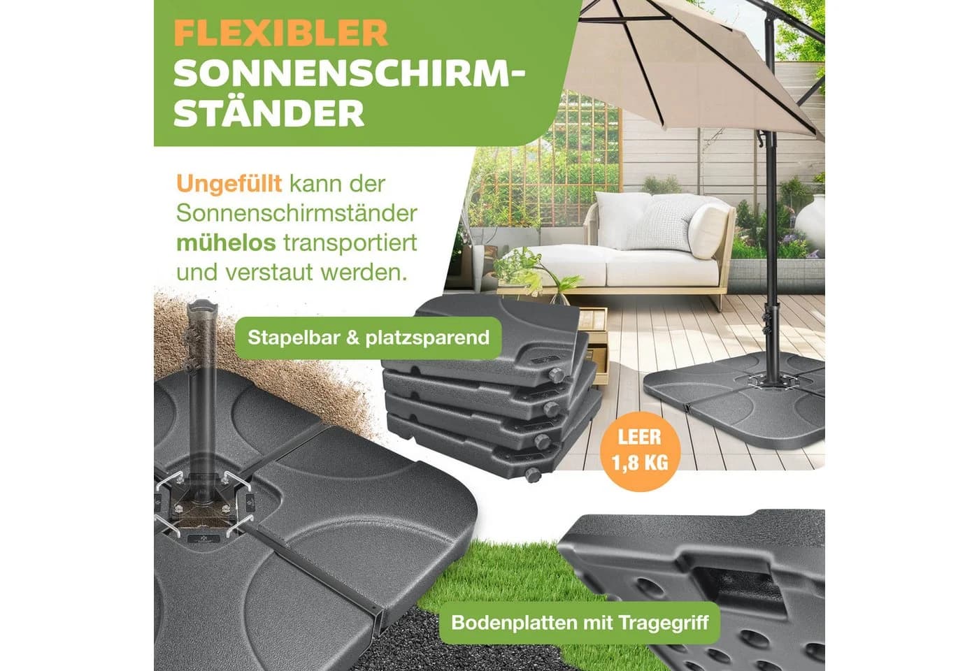 KESSER Kunststoffschirmständer 4-teilig Schirmgewicht