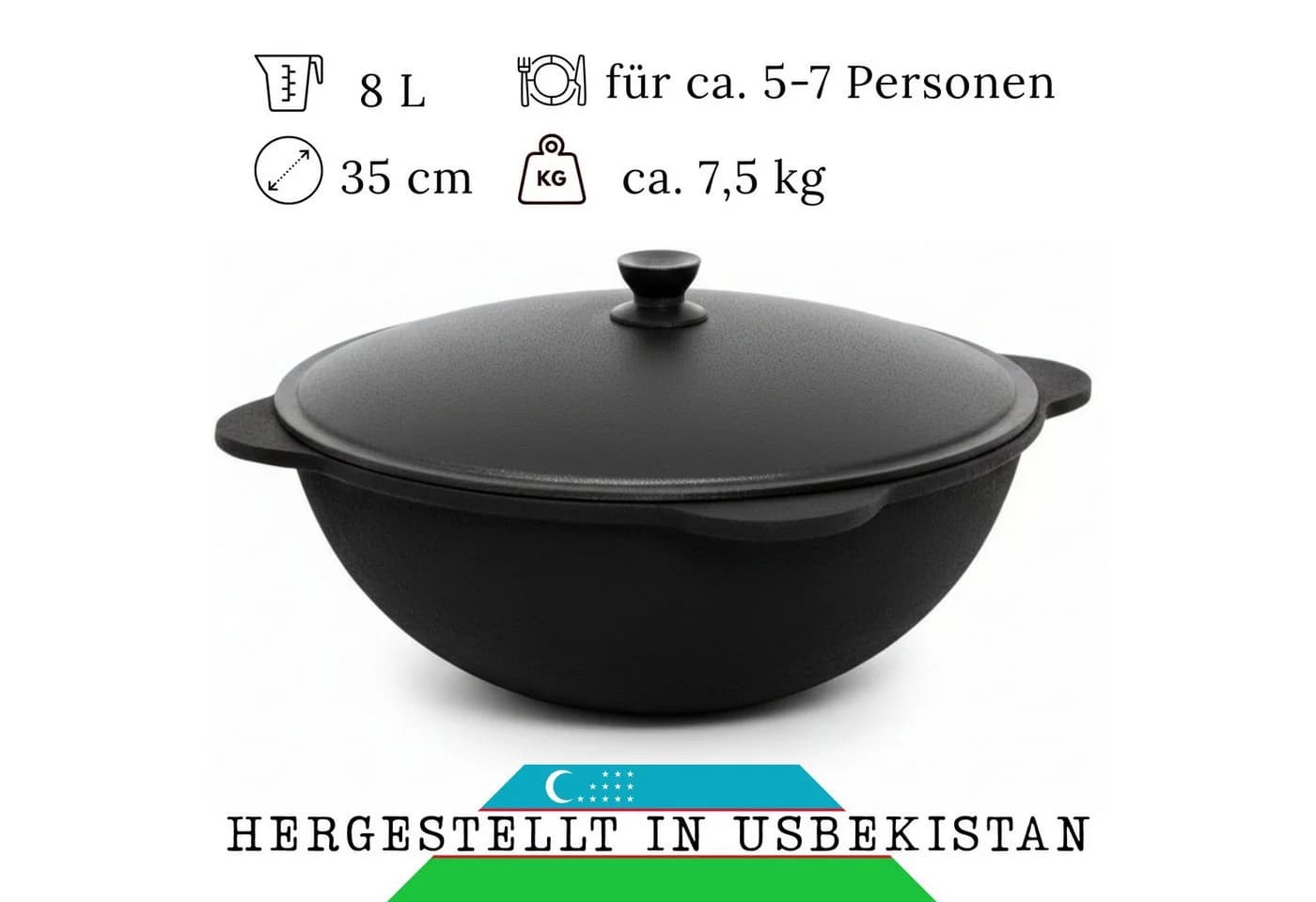 BIG-PAN Gusseisen Kazan 8L mit Aluminium Deckel Schwarz - Bild 3