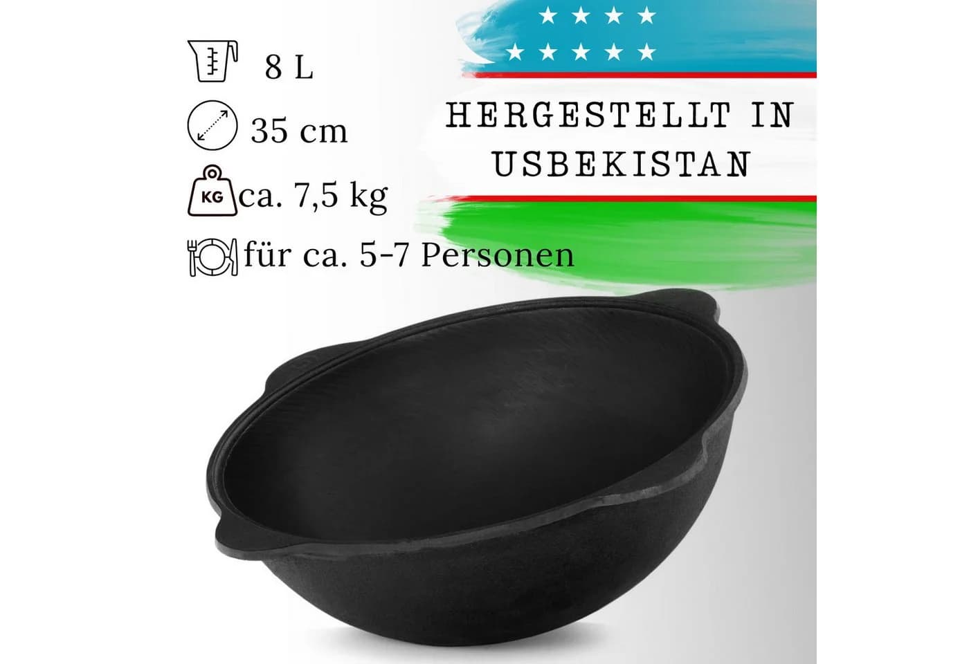 BIG-PAN Gusseisen Kazan 8L mit Deckel Feuertopf