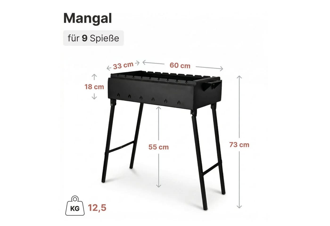 BIG-PAN Klappbarer Mangal-Grill Stahl 9 Spießplätze Schwarz - Bild 3