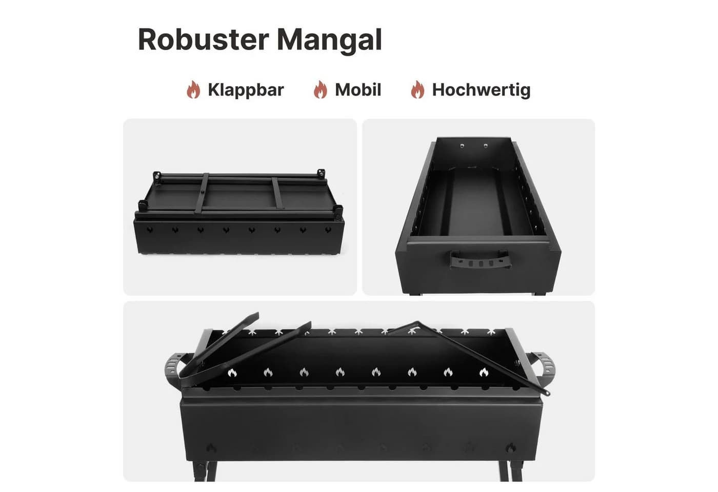 BIG-PAN Klappbarer Mangal-Grill Stahl 9 Spießplätze Schwarz - Bild 4