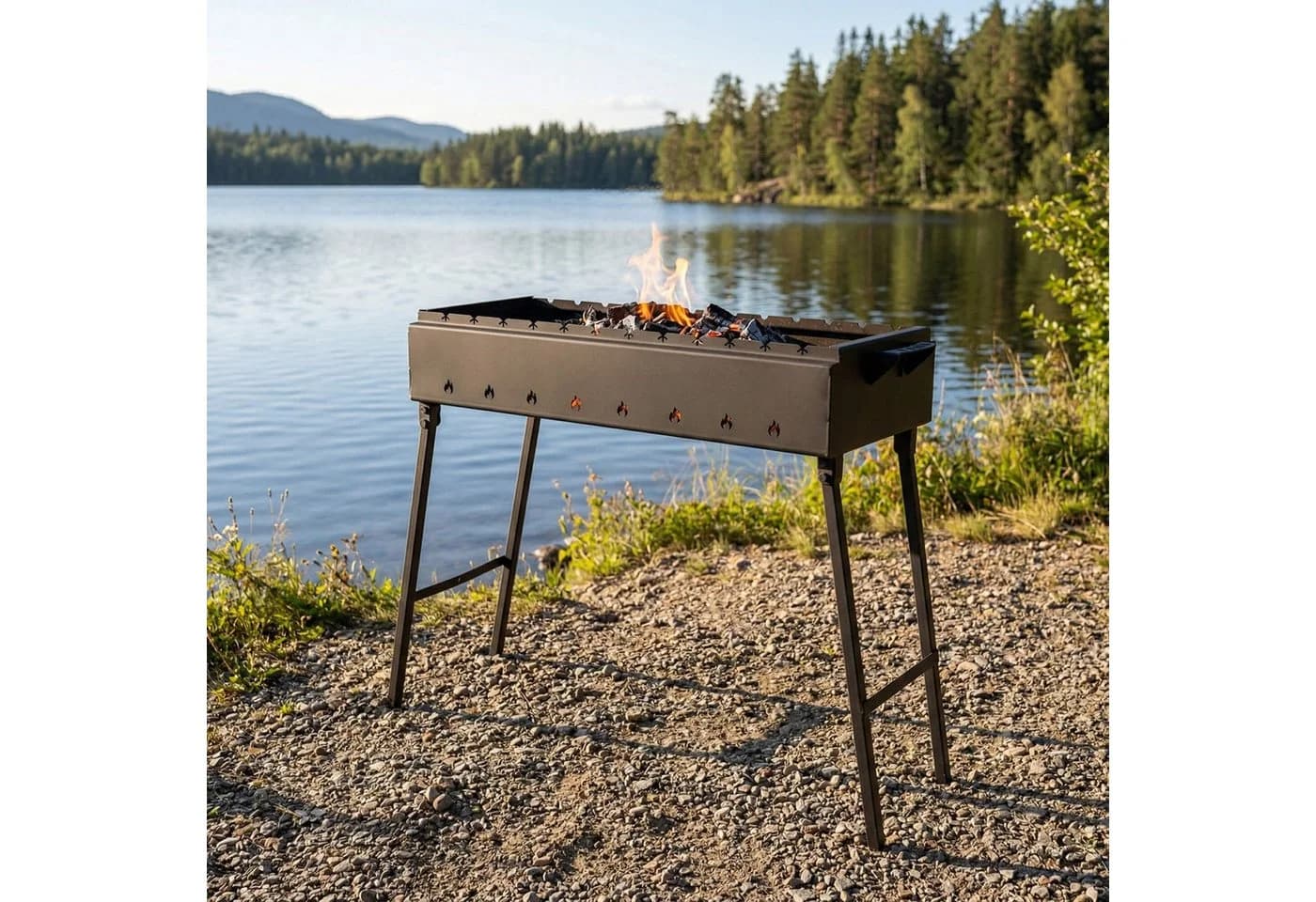 BIG-PAN Mangal Holzkohlegrill Klappbar für 12 Spieße